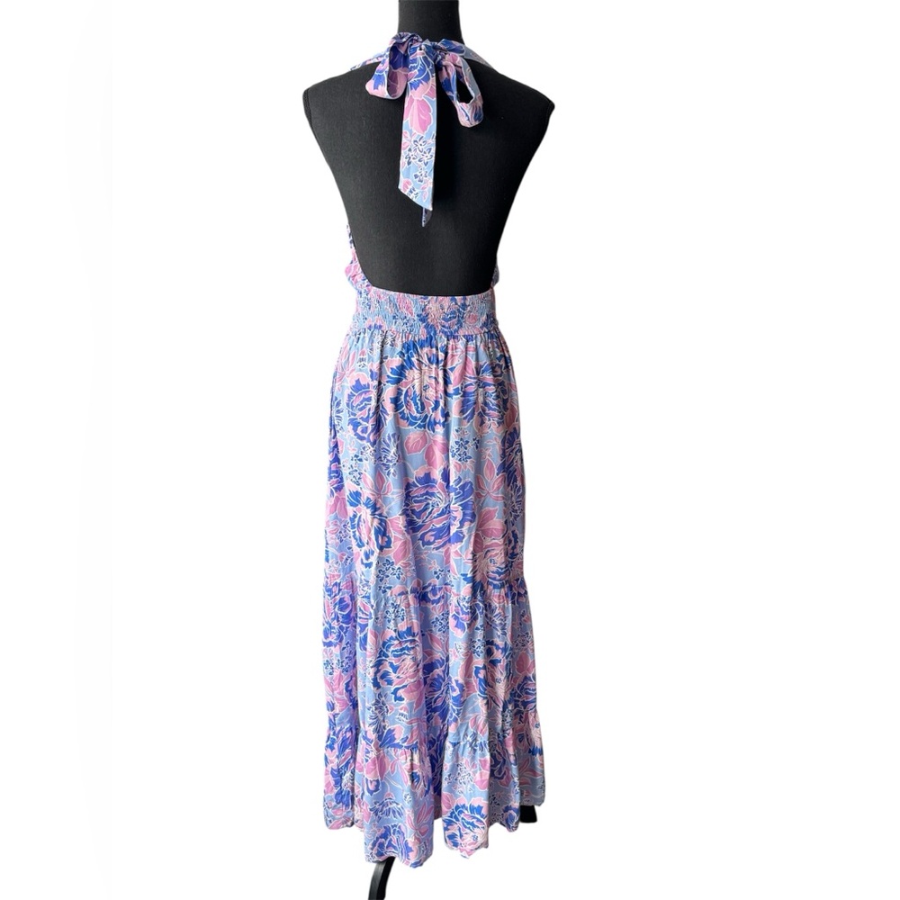 Zesica pink and blue floral halter tiered maxi dress NWT medium - Picture 4 of 10